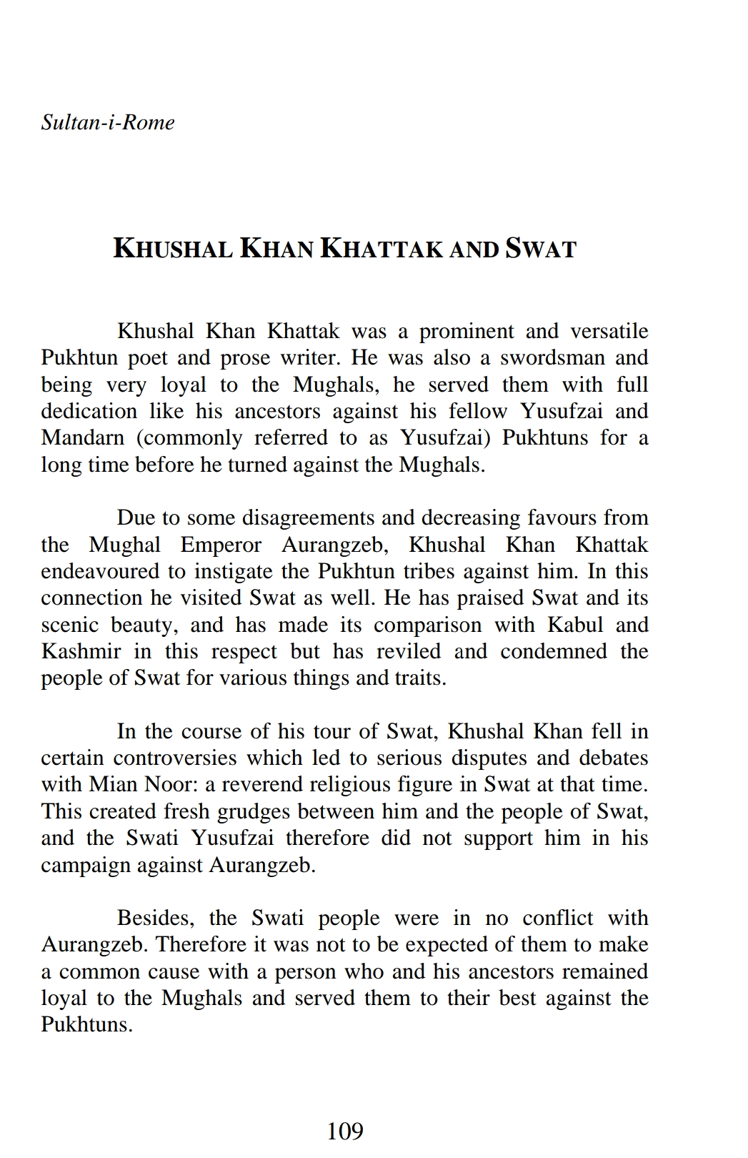 Khoshal Khan Khattak and Swat