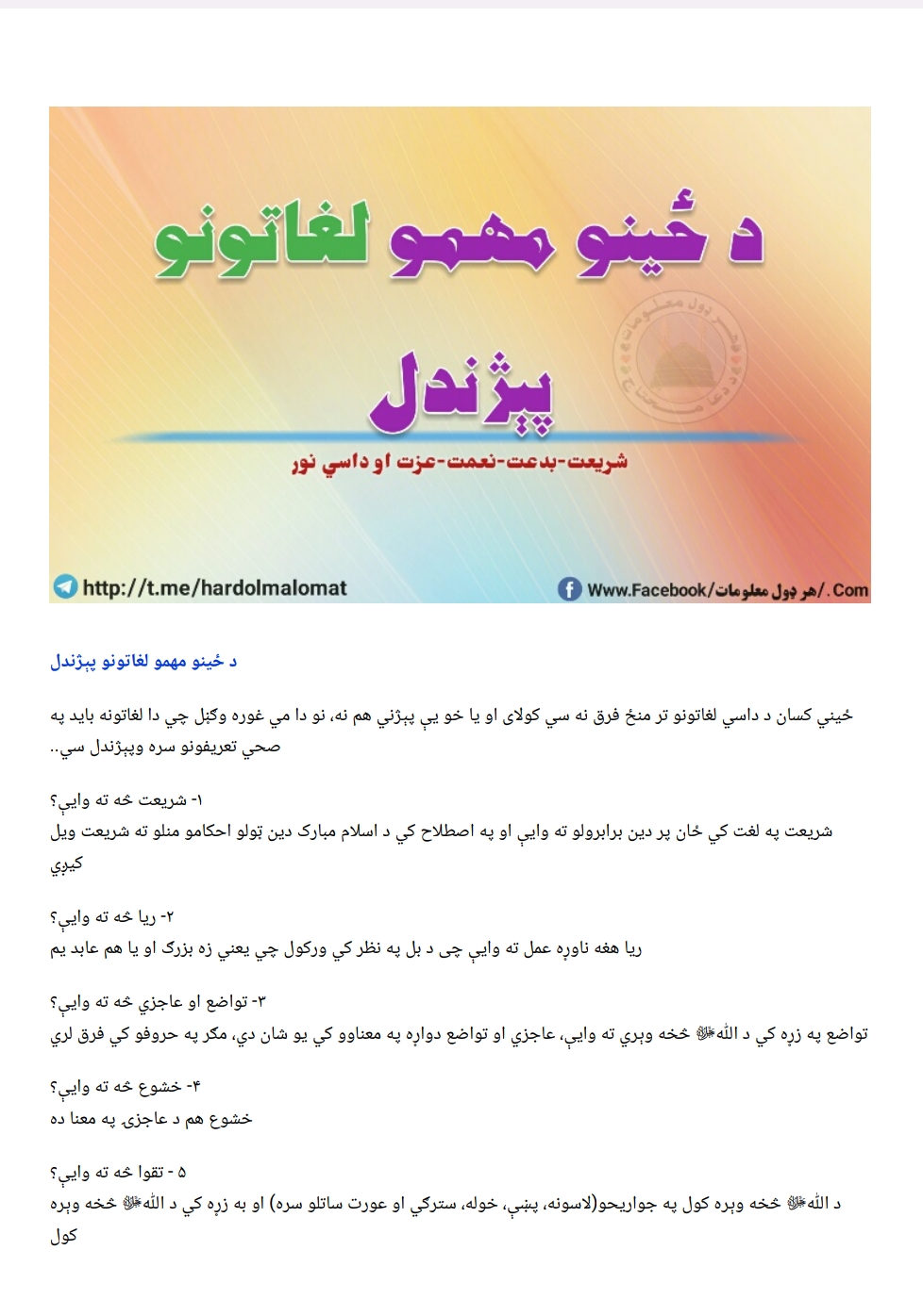 د ځینو مهمو لغاتونو پېژندل