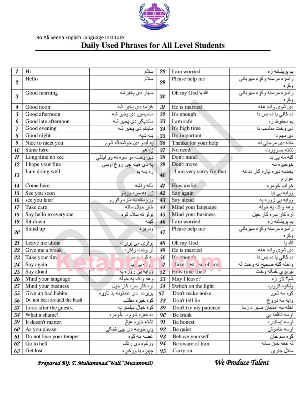 انګليسي جملې او ژباړه